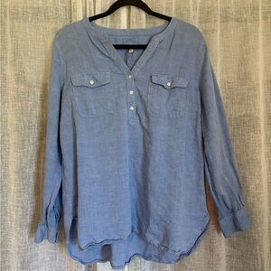 Talbots Light Blue Linen Button-Front Tunic